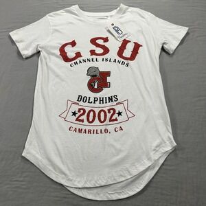 NEW VINTAGE CSU Channel Islands Dolphins Shirt Womens Small White Crew Neck 2002